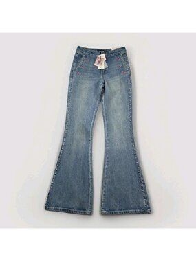 Y2K Desigual x Johnson Hartig Bootcut Flared Jeans Rhinestone Glam Mcbling Sz XS